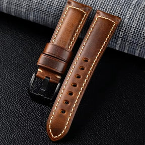 Pulseira de Couro para Relógio Masculino Fivela Preta